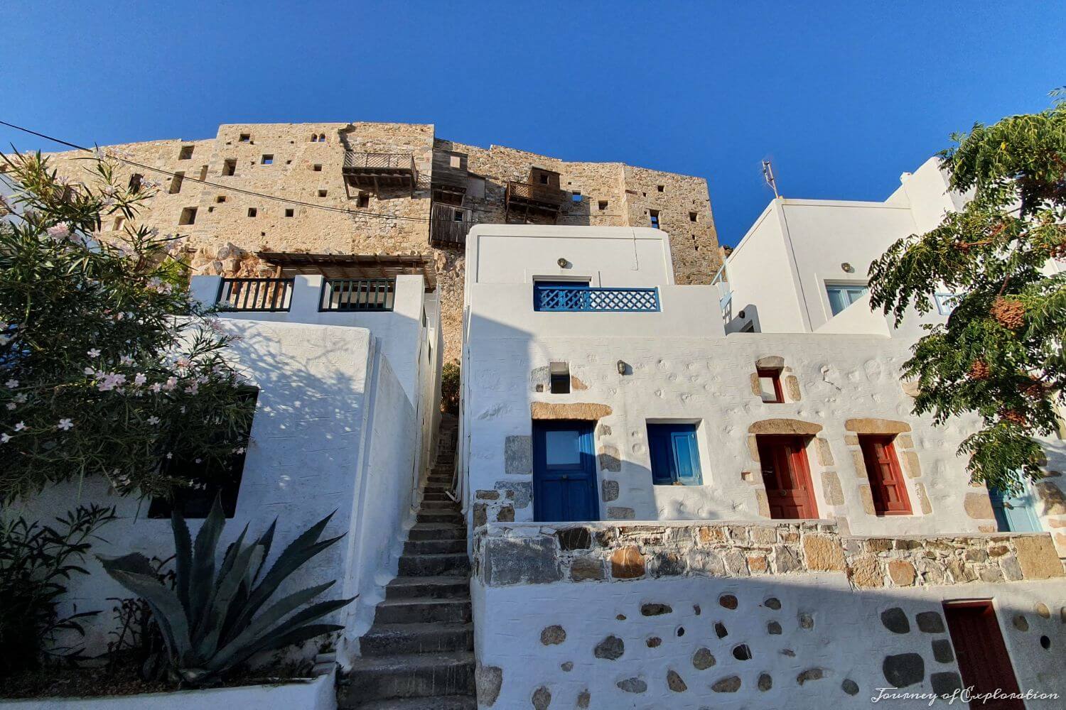 View of the castle above the whitewashed house of Chora